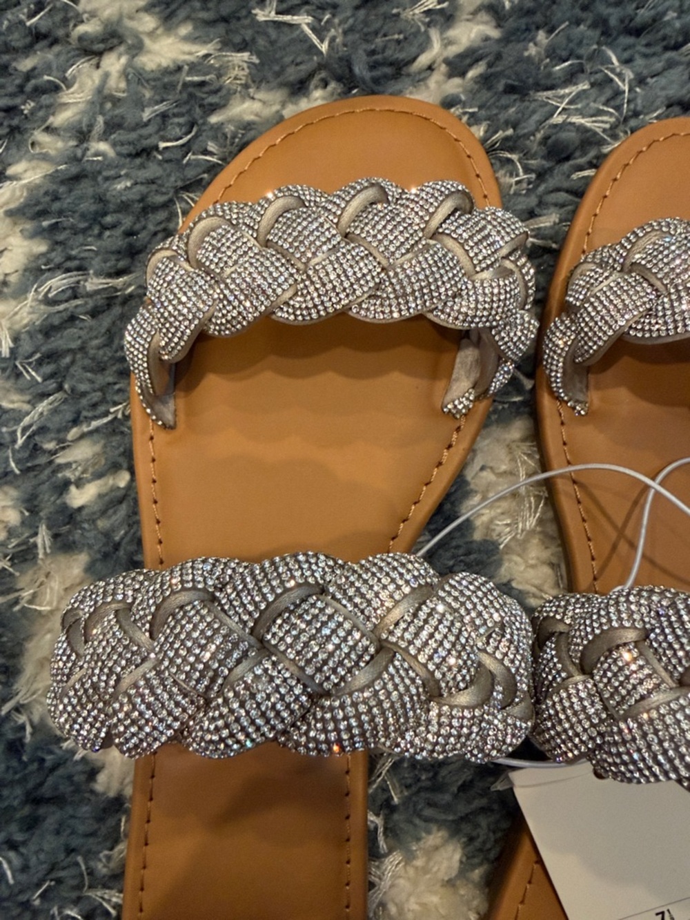 a new day Braided Rhinestone Silver Tan Slide Sandals - Picture 4 of 4